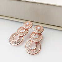 E0538_Premium Rose gold disc shaped American Diamond  Earrings.