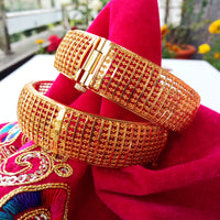 B0189_S_Gorgeous Gold plated screw type adjustable bangles with delicate craft work.