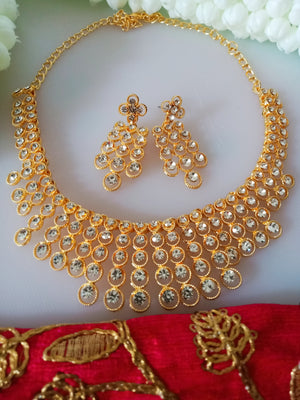 N0252_Elegant chain drop choker necklace set studded with semi precious stones.