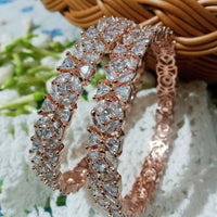 B021_S_Classy Style Rose Gold plated Bangle studded with American Diamond set of 2