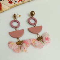 E0809_Lovely vibrant crafted earrings with fabric design with a touch of beads.