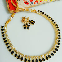 N0284_Gorgeous choker necklace set with a touch of dazzling black and white stone work.