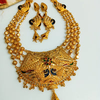 N0138_Gorgeous Gold plated  layered necklace with peacock design.