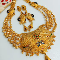 N0138_Gorgeous Gold plated  layered necklace with peacock design.