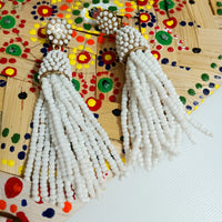 E0811_Lovely white color beaded danglers with a touch of delicate bead work.