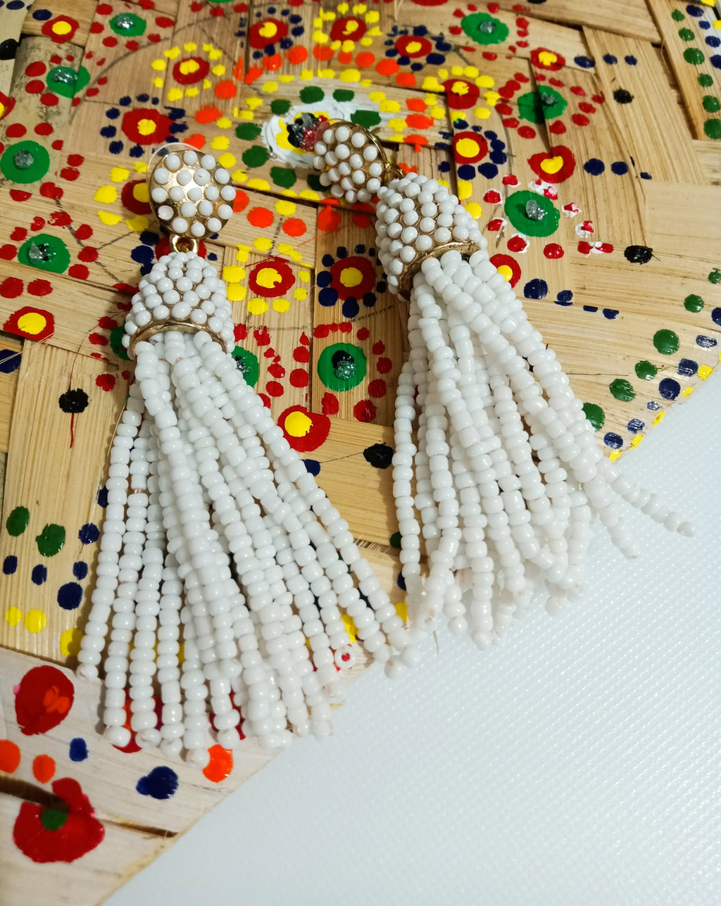 E0811_Lovely white color beaded danglers with a touch of delicate bead work.