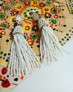 E0811_Lovely white color beaded danglers with a touch of delicate bead work.