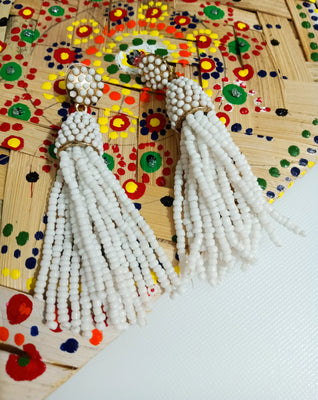 E0811_Lovely white color beaded danglers with a touch of delicate bead work.
