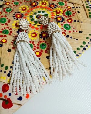 E0811_Lovely white color beaded danglers with a touch of delicate bead work.