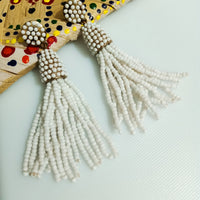 E0811_Lovely white color beaded danglers with a touch of delicate bead work.