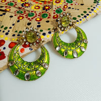 E0812_Lovely circular shaped vibrant green color danglers with a touch of delicate stone work.