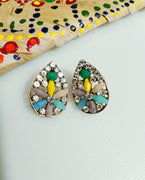 E0814_Beautiful tear drop shaped studs with a touch of colorful stone work.
