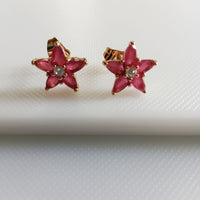 E0816_Trendy star design studs with a touch of pink stones.