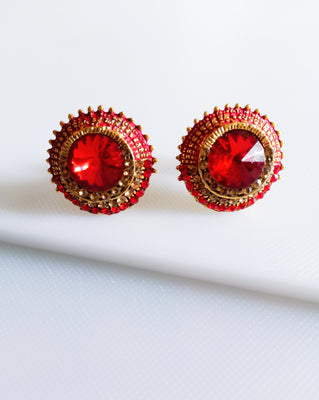 E0820_Beautiful vibrant red color studs with delicate stone work.