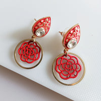 E0828_Beautiful crafted red color ear drop hanging.