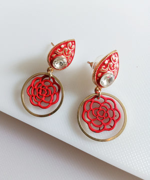E0828_Beautiful crafted red color ear drop hanging.