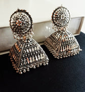 E0621_Classy German Silver oxidized crafted jumkas with beautiful design (Medium size).