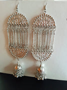 E0830_Gorgeous crafted oxidized hanging with delicate work with a touch of beads along with jumka drop.