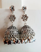 E0831_Gorgeous crafted oxidized chain drop hanging jumkas with delicate work with a touch of beads.