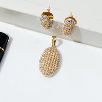 N080_Elegant Gold & Silver plated dual tone necklace set with earrings and ring studded with American Diamond stones.