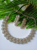 N0256_1 Beguiling crafted American Diamond stones engraved choker necklace set with delicate art work of leafy designs.