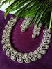 N0256_1 Beguiling crafted American Diamond stones engraved choker necklace set with delicate art work of leafy designs.