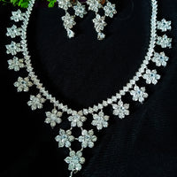 N0295_Elegant floral design American Diamond choker necklace set with a beautiful dazzling stone work.