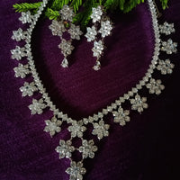 N0295_Elegant floral design American Diamond choker necklace set with a beautiful dazzling stone work.
