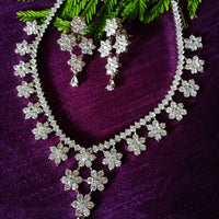 N0295_Elegant floral design American Diamond choker necklace set with a beautiful dazzling stone work.