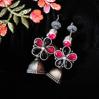 E0819_Premium Oxidized earring Studded with semi precious stones.