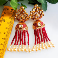 E0133_Classy crystal chain drop earring with delicate kundan work with a touch of pearls.