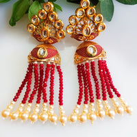 E0133_Classy crystal chain drop earring with delicate kundan work with a touch of pearls.