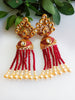 E0133_Classy crystal chain drop earring with delicate kundan work with a touch of pearls.