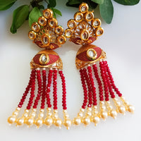 E0133_Classy crystal chain drop earring with delicate kundan work with a touch of pearls.