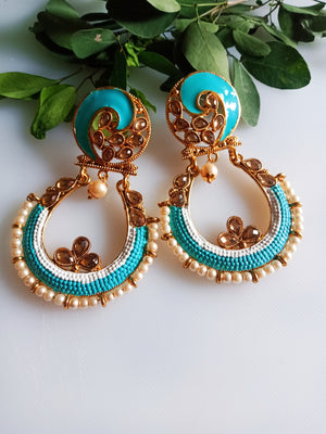 E0573_ Gorgeous traditional style Meenakari danglers with a touch of stones & pearls(medium size hanging)
