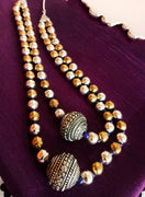 N0210_Exquisite German Silver Oxidized layered bead necklace with a over sized bead pendant with delicate art work.