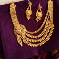 N0307_Traditional style Gold plated side pendant Necklace with delicate work.