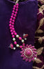 N0303_ Lovely necklace set with flower design pendant with a touch of stones and glossy beads.