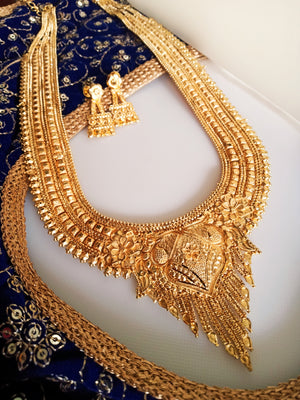 N0308_Grand traditional style Gold plated long necklace set with fine