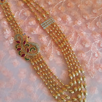 N0310_Lovely traditional style Gold plated layered necklace set with fine art work of peacock designs with a touch of dazzling stones.