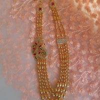 N0310_Lovely traditional style Gold plated layered necklace set with fine art work of peacock designs with a touch of dazzling stones.