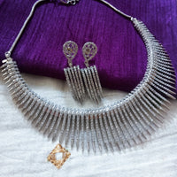 N01195_Elegant design American Diamond choker necklace studded with beautiful dazzling stones with delicate work.