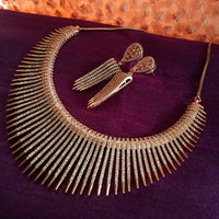N01193_ Ravishing rose gold American Diamond engraved choker necklace with delicate craft work.