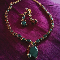 N0316_ Beguiling American Diamond engraved necklace with studded with beautiful stones.