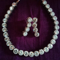 N0314_ Elegant American Diamond engraved choker necklace with beautiful craft work of circular shaped dazzling stones.