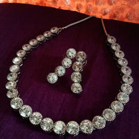 N0314_ Elegant American Diamond engraved choker necklace with beautiful craft work of circular shaped dazzling stones.