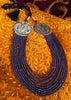N0318_Ravishing layered dazzling plum colour crystal necklace with oxidized side pendants with delicate craft work.