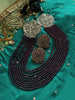 N0318_Ravishing layered dazzling plum colour crystal necklace with oxidized side pendants with delicate craft work.