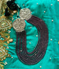 N0318_Ravishing layered dazzling plum colour crystal necklace with oxidized side pendants with delicate craft work.