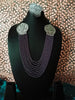 N0318_Ravishing layered dazzling plum colour crystal necklace with oxidized side pendants with delicate craft work.